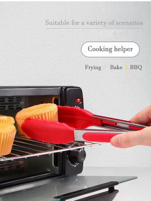 Red Silicone Clamp Stainless Steel Kitchen Grill Tongs for Outdoor Camping BBQ Buffet