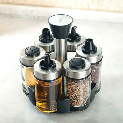 Lead-Free Glass Spice Jar Set Thickened Design Stainless Steel Material 1.5KG Capacity