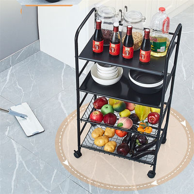 5-Layer Rotating Carbon Steel Trolley Kitchen Shelf with Square Structure and Wheels