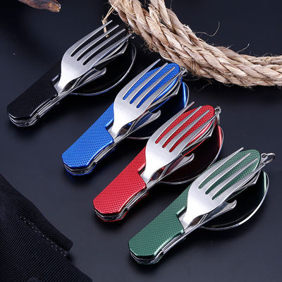 Foldable Camping Utensil Set Stainless Steel Spoon Fork Knife for Outdoor Activities