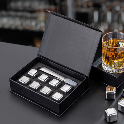 Design Whiskey Ice Stone Set 8 PCS Stainless Steel Cubes With Tong And EVA Gift Box