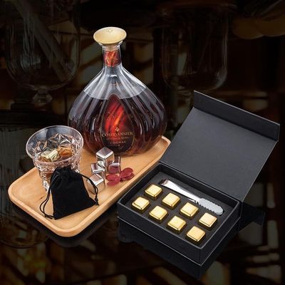 Design Whiskey Ice Stone Set 8 PCS Stainless Steel Cubes With Tong And EVA Gift Box