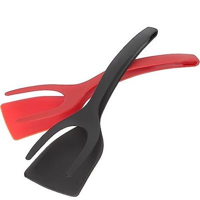 2 In 1 Spatula Tong for Cooking Tool Black Egg Flipper Tong Pancake Fish French Toast