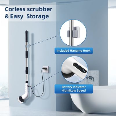 9 Replaceable Heads Cordless Bath Tub Power Scrubber for Household Cleaning Brush