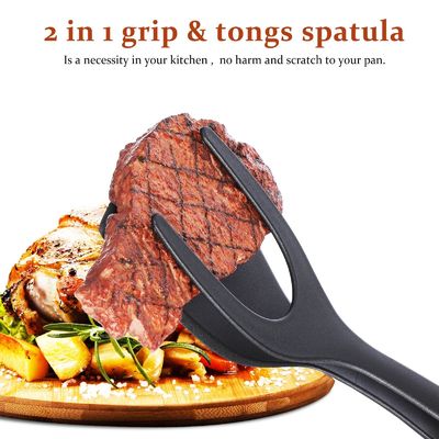 2 In 1 Spatula Tong for Cooking Tool Black Egg Flipper Tong Pancake Fish French Toast