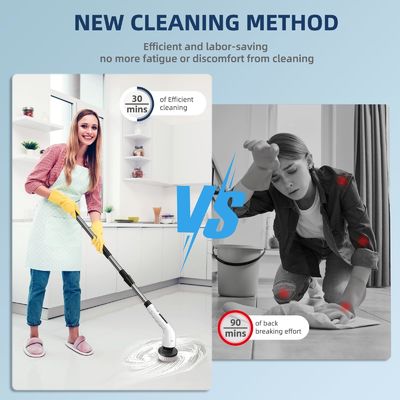 9 Replaceable Heads Cordless Bath Tub Power Scrubber for Household Cleaning Brush