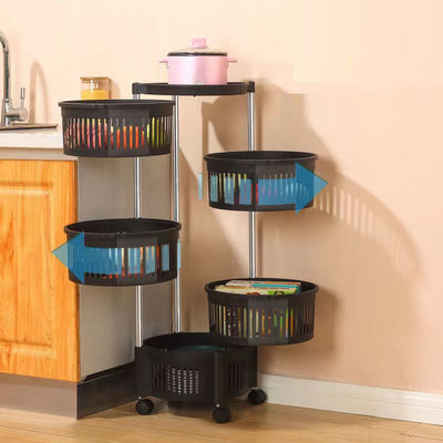Multifunctional Design PP Material Metal Rotating Kitchen Shelf Rack for Home Storage