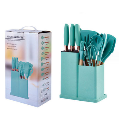 19 Pcs Wooden Handle Silicone Kitchenware Set for Cooking Tools and Stocked Restaurant