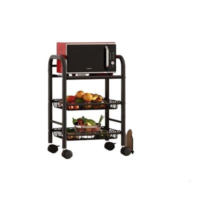 Carbon Steel Three Tier Movable Rotating Storage Trolley Shelf for Kitchen Household