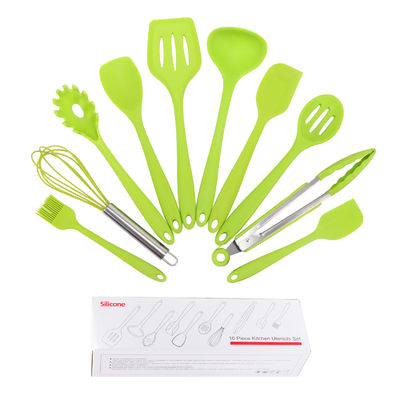 Green Silicone Support for High Temperature Cooking in Nonstick 10 Pcs Kitchen Utensil Set