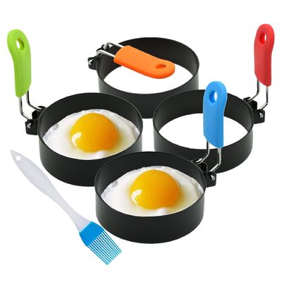 Nonstick Silicone Fried Stainless Steel Egg Mold Rings Pancake Molds with Handle