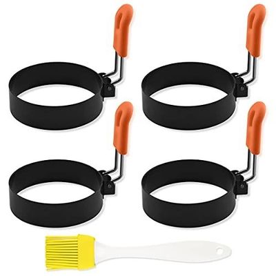 Nonstick Silicone Fried Stainless Steel Egg Mold Rings Pancake Molds with Handle
