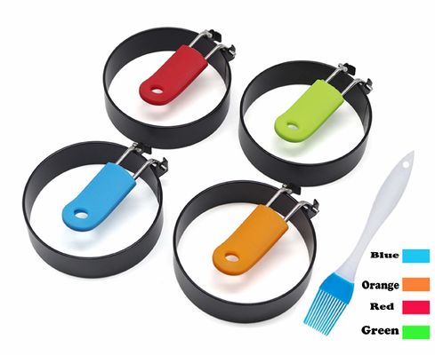Nonstick Silicone Fried Stainless Steel Egg Mold Rings Pancake Molds with Handle