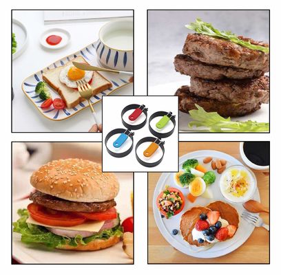Nonstick Silicone Fried Stainless Steel Egg Mold Rings Pancake Molds with Handle