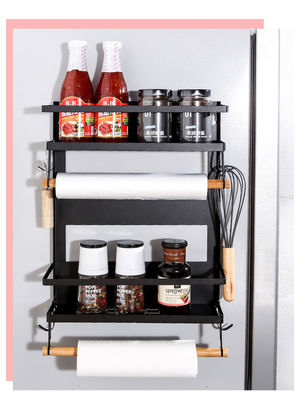 4 Tier Magnetic Fridge Organizer for Kitchen Paper Towel Holder 5 Hooks and 2.6KG Capacity