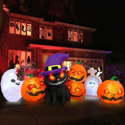Plastic Halloween Inflatable Pumpkin Tombstone Pumpkins w/ LEDs Perfect for Halloween