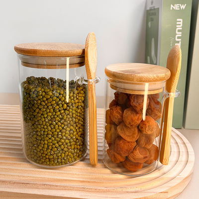Clear Glass Rack Food Storage Container with Functional Design and Round Bamboo Lid