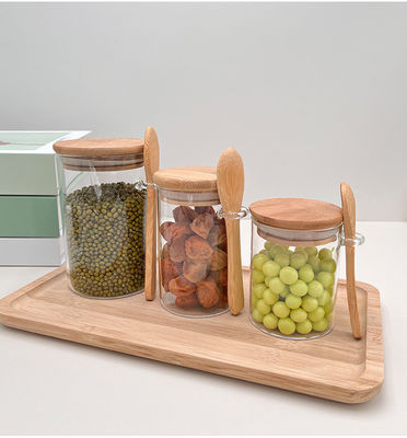 Clear Glass Rack Food Storage Container with Functional Design and Round Bamboo Lid