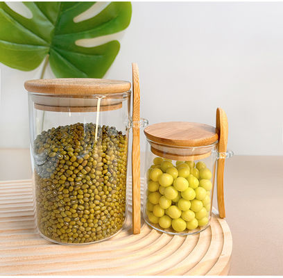Clear Glass Rack Food Storage Container with Functional Design and Round Bamboo Lid