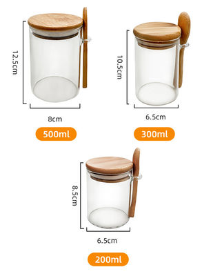 Food Round Glass Bamboo Jars with Lid and Spoon Candy Spices Coffee Beans Nuts Cookies