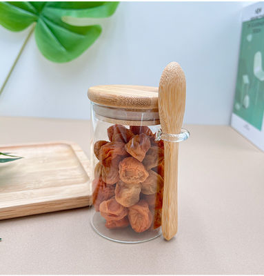 Food Round Glass Bamboo Jars with Lid and Spoon Candy Spices Coffee Beans Nuts Cookies