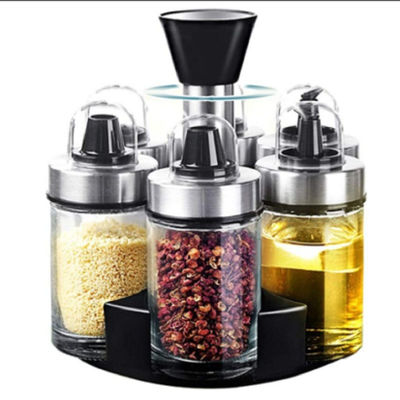 1.5KG Oil Vinegar Dispenser Set with 360 Rotating Holder and Stainless Steel Bottles