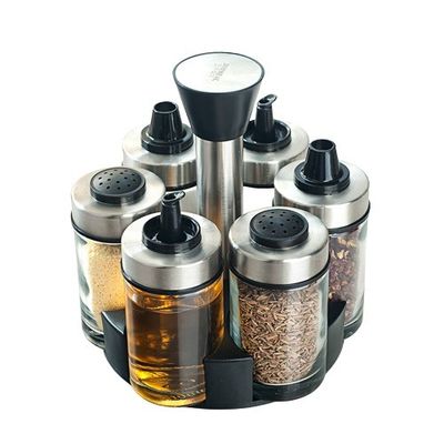 1.5KG Oil Vinegar Dispenser Set with 360 Rotating Holder and Stainless Steel Bottles