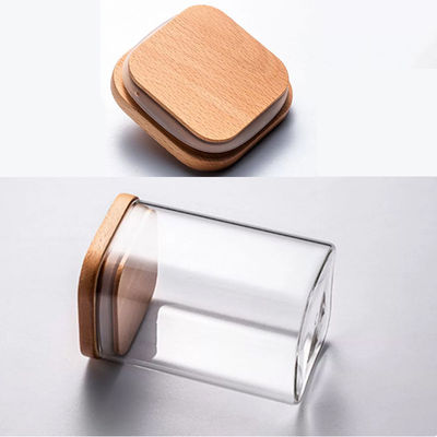 Modern Design Food Storage Container with Bamboo Wood Lid 300ml 500ml Spice Glass Jar