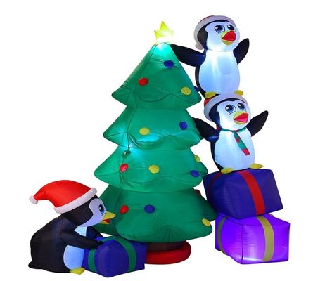 Outdoor Christmas Lighted Santa Sleigh Arch with Snowman Gingerbread Tree Inflatables