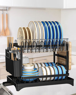 Kitchen Dish Drying Rack with Drainboard 2-layer Foldable Tableware