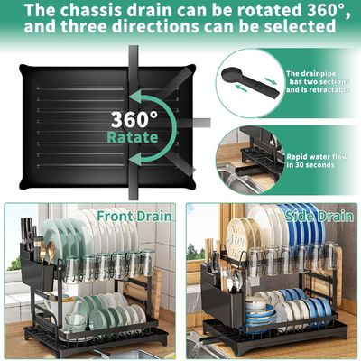 Kitchen Dish Drying Rack with Drainboard 2-layer Foldable Tableware