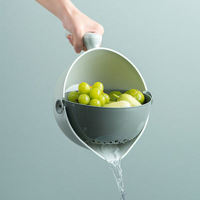 302g PP ABS Double Layer Rotating Drainage Basket for Washing Vegetables Removable