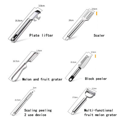 304 Stainless Steel Set of Kitchen Gadgets 6 in 1 for Fruit Paring and Vegetable Peeling