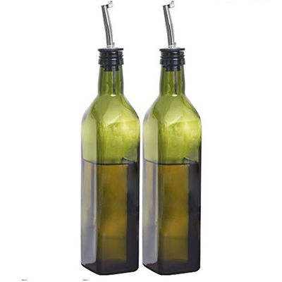 Green Glass Oil Drizzler 500ml for Kitchen Cooking with Funnel Stainless Steel Pourer