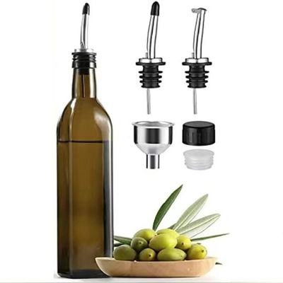 Green Glass Oil Drizzler 500ml for Kitchen Cooking with Funnel Stainless Steel Pourer