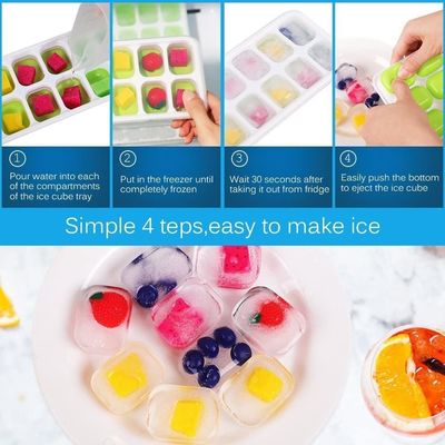14-Ice Cube Trays TPE PP Material with Easy-Release and Spill-Resistant Removable Lid