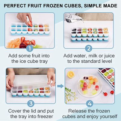 14-Ice Cube Trays TPE PP Material with Easy-Release and Spill-Resistant Removable Lid
