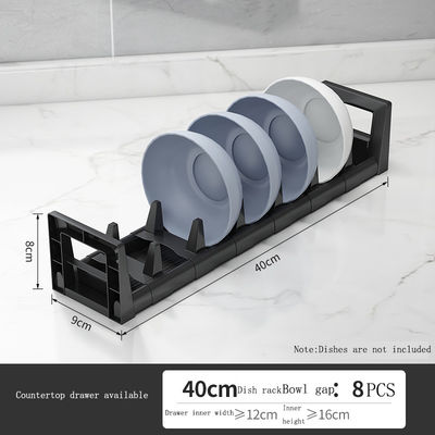 Adjustable Plate Bowl Rack Dish Holder in Kitchen Cabinet Drawer Dinnerware Organizer