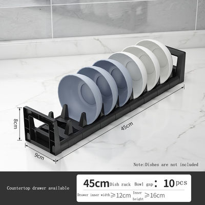 Adjustable Plate Bowl Rack Dish Holder in Kitchen Cabinet Drawer Dinnerware Organizer