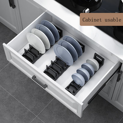 Adjustable Plate Bowl Rack Dish Holder in Kitchen Cabinet Drawer Dinnerware Organizer