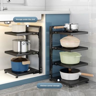 Functional Foldable Pot Rack Black Kitchen Sink Organizer for Adjustable Storage