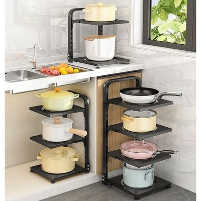 Functional Foldable Pot Rack Black Kitchen Sink Organizer for Adjustable Storage