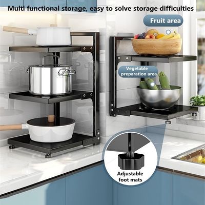 Functional Foldable Pot Rack Black Kitchen Sink Organizer for Adjustable Storage