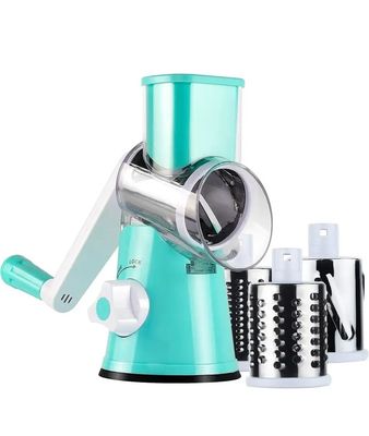 3 Drum Blades Stocked Rotary Cheese Grater for Manual Vegetable Slicer and Walnuts Grinder