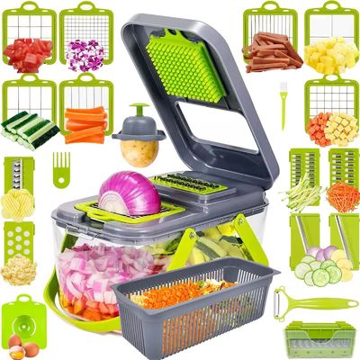 22pcs Vegetable Slicer Dicer with Drain Basket Handle and Sustainable Mandoline Cutter