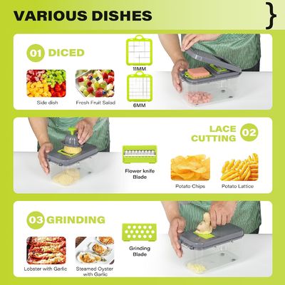 22pcs Vegetable Slicer Dicer with Drain Basket Handle and Sustainable Mandoline Cutter