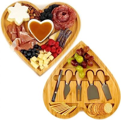 Round Bamboo Cheese Board and Charcuterie Board with Knife Set Pizza Tools Stocked