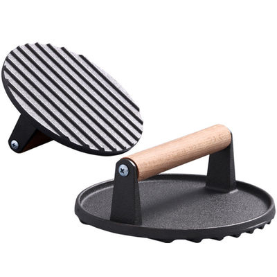 Meat Steak Burger Press Rectangle Heavy Duty Cast Iron Griddle Smash Bacon Press with Wood Handle