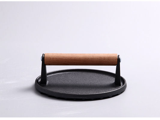 Meat Steak Burger Press Rectangle Heavy Duty Cast Iron Griddle Smash Bacon Press with Wood Handle