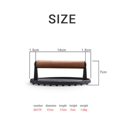 Meat Steak Burger Press Rectangle Heavy Duty Cast Iron Griddle Smash Bacon Press with Wood Handle